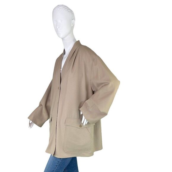 Max Mara Vtg Lightweight Virgin Wool Twill Mid-Length Button Up Tan Coat Sz 6 - Picture 2 of 15